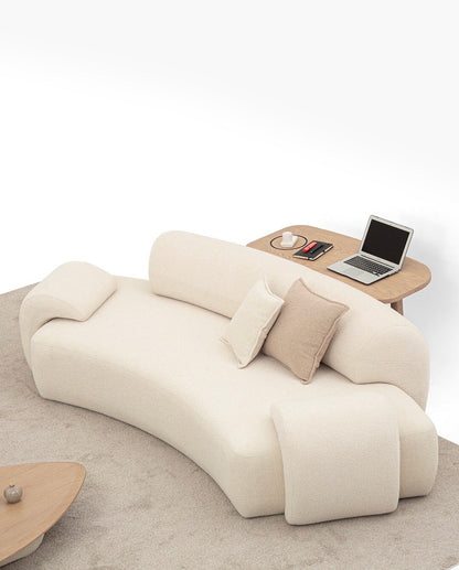 Aureum luxury furniture collection featuring modern neutral living room seating, sculptural dining set, and illuminated contemporary bedroom design.