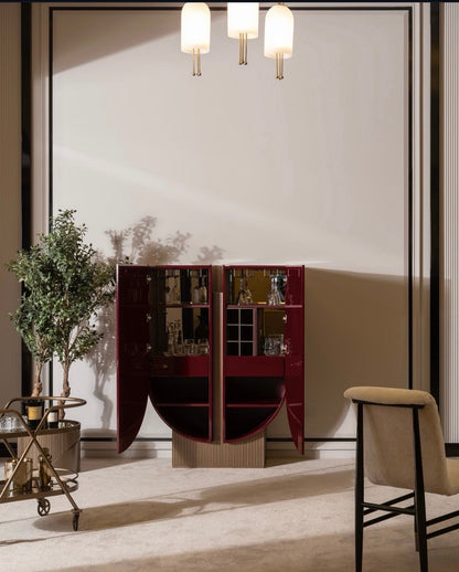 Apex luxury furniture collection with dark wood finishes, neutral seating, modern dining table, and high-end bedroom design.